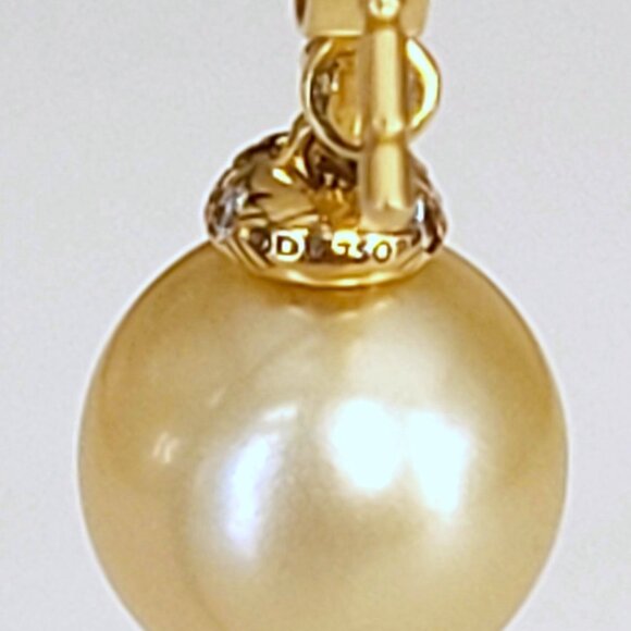 David Yurman Solari 18K YG Diamond Showcasing Rare Yellow Pearl Drop Earrings - Picture 5 of 11